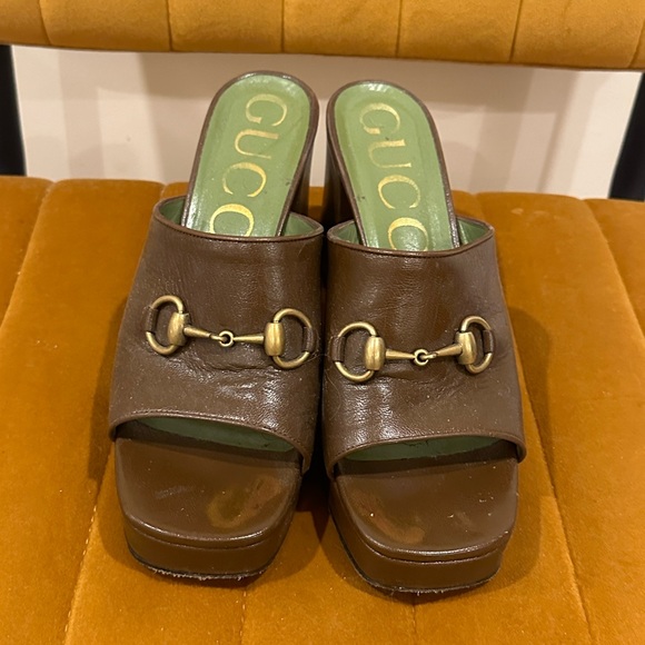Gucci Brown Mules with Gold Horsebit - Picture 1 of 6